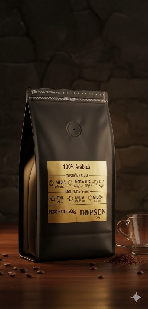 Bolsa de cafe DOPSEN 500g, empaque premium